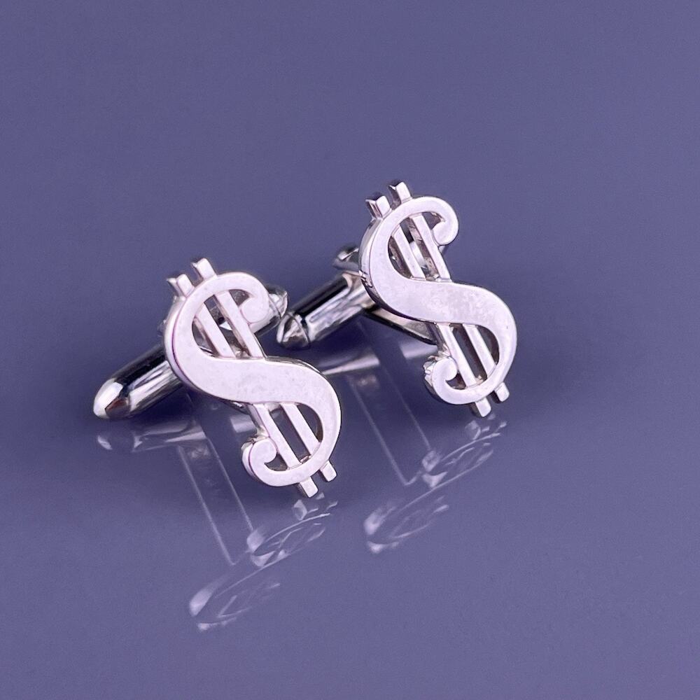 Dollar Sign Money Cufflinks Silver Tone Peso Currency Swank Vintage